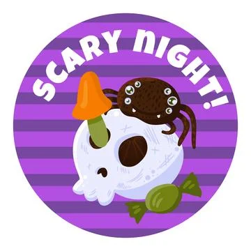 Flat Scary Night Round Sticker Stock Illustration