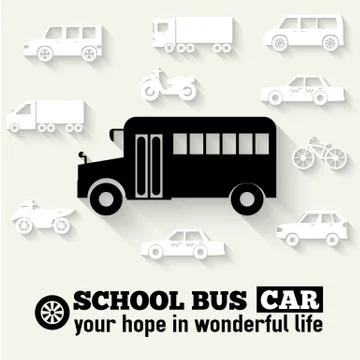 Flat school bus background illustration Stock Illustration