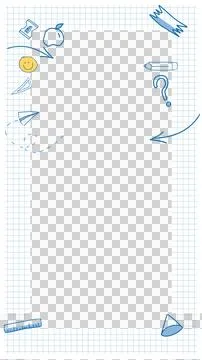Flat school doodles are framing gray panel on grid paper with transparent 스톡 일러스트