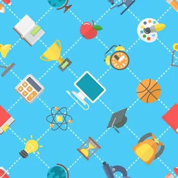 Flat School Icons Seamless Pattern Illustrazione stock