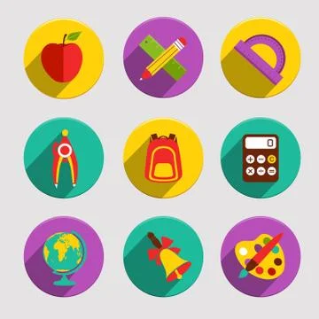 Flat School Icons Set 스톡 일러스트