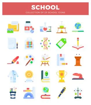 Flat school icons on white background. representing education and learning Stock Illustration