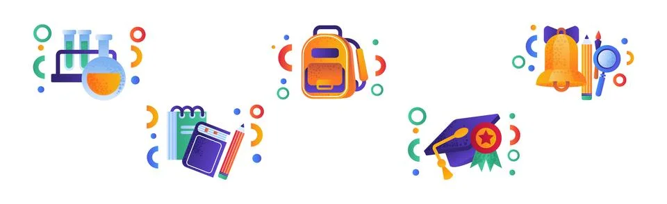 Flat School Items and Supply for Education Vector Set イラスト素材