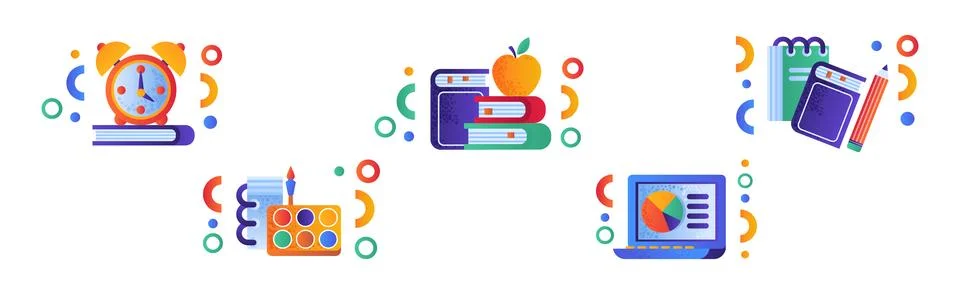Flat School Items and Supply for Education Vector Set Stock Illustration