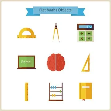 Flat School Maths and Physics Objects Set Stock Illustration