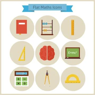 Flat School Maths and Physics Icons Set Stock Illustration
