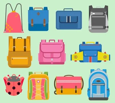 Flat school vector backpack kids boys and girls backpack school rucksack set イラスト素材
