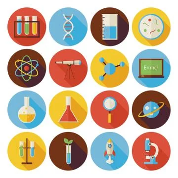 Flat Science and Education Circle Icons Set with long Shadow イラスト素材