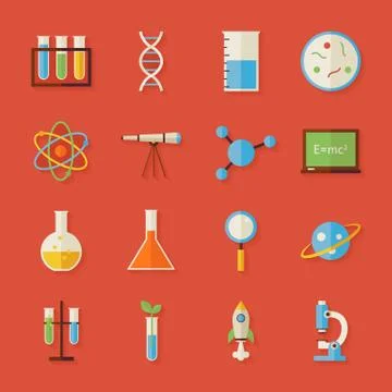 Flat Science and Education Objects Set with Shadow イラスト素材