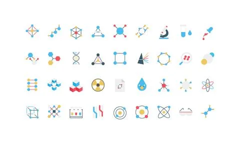 Flat Science Molecule Icons Set Collection Stock Illustration