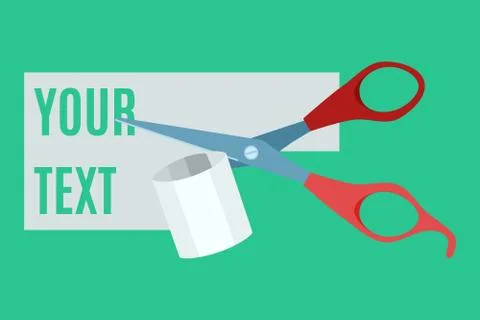 Flat scissors cut paper on a green background. Stock image vector 스톡 일러스트