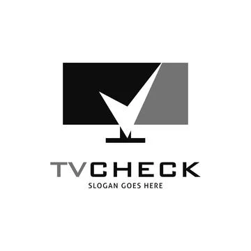 Flat Screen Television, Check Mark and Monitor Icon Vector Logo Template Il.. Stock Illustration