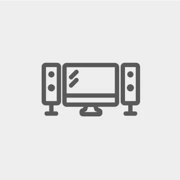 Flat screen television with speakers thin line icon Illustrazione stock