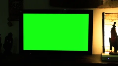 Flat Screen TV With Chroma Key Display, Home Interior, Night Scene Stock Footage 88465987