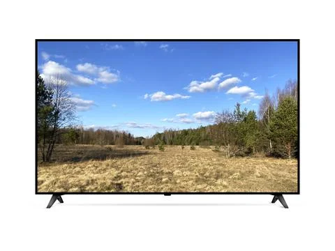 Flat screen TV with landscape on screen Stock Photos