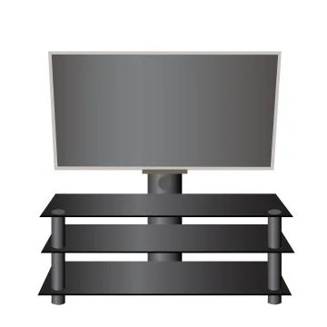 Flat-screen TV LCD, plasma on a special stand realistic . Stock Illustration