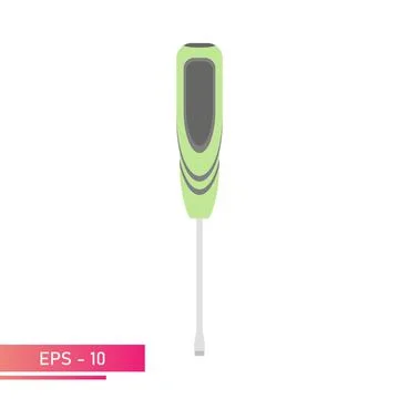 A flat screwdriver with a green handle and black rubber elements. Realistic イラスト素材