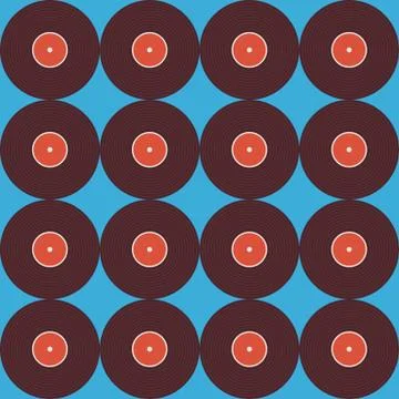 Flat Seamless Background Pattern Music Vinyl Disc over Blue Stock Illustration