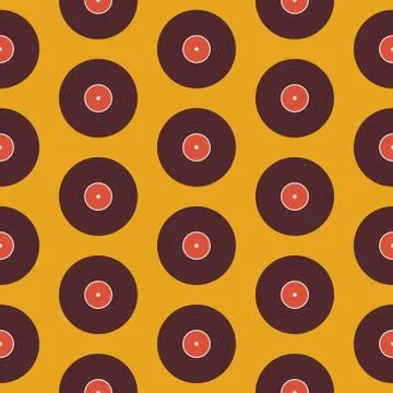 Flat Seamless Background Pattern Music Vinyl Disc over Yellow 库存插图