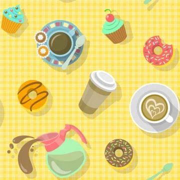 Flat seamless coffee pattern Stock Illustration