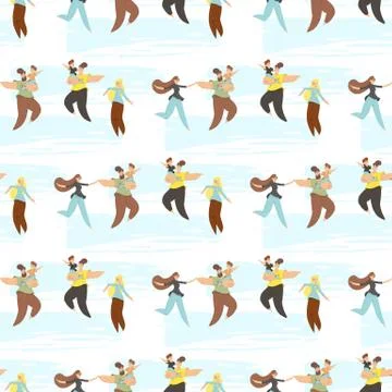 Flat Seamless Pattern Cartoon Happy Craft Family Stock Illustration