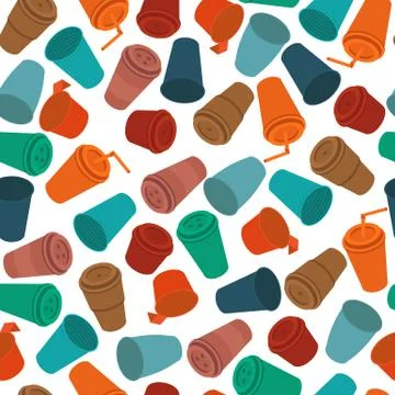 Flat seamless pattern colored plastic cups Stock Illustration