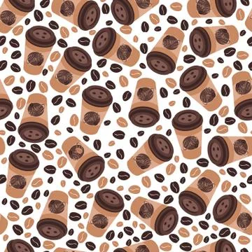 Flat seamless pattern Cup of coffee Stock Illustration