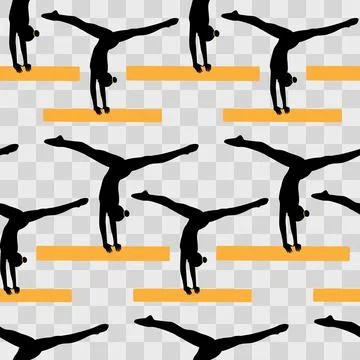 Flat Seamless pattern of gymnasts on balance beams. Womens Artistic Gymnastics 스톡 일러스트