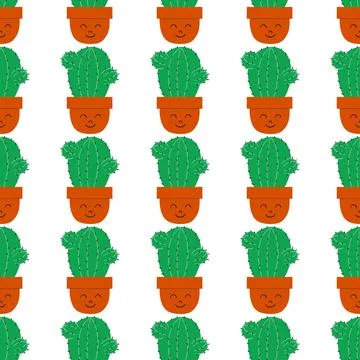 Flat seamless pattern. Hand drawn cactus plant. Cactus fabric pattern, cute p Stock Illustration