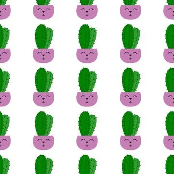 Flat seamless pattern. Hand drawn cactus plant. Cactus fabric pattern, cute p Stock Illustration