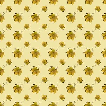 Flat seamless pattern of maple leaves on a yellow background Stock Photos