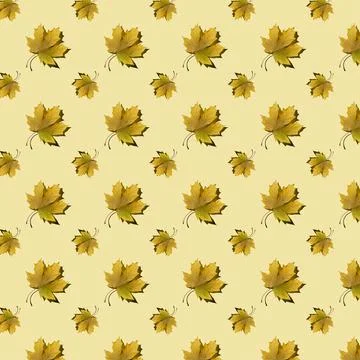 Flat seamless pattern of maple leaves on a yellow background Stock Photos