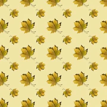 Flat seamless pattern of maple leaves on a yellow background Stock Photos