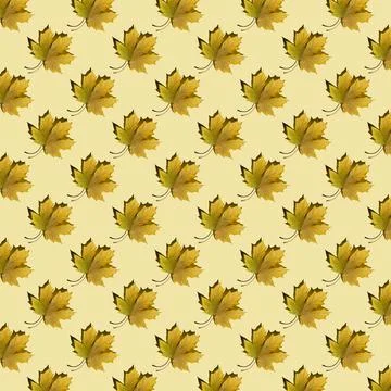 Flat seamless pattern of maple leaves on a yellow background Stock Photos