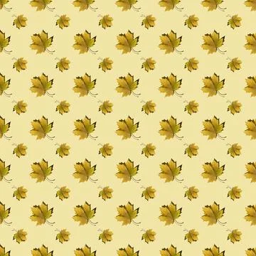 Flat seamless pattern of maple leaves on a yellow background Stock Photos
