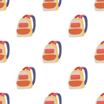 Flat seamless pattern orange backpack for fabric design 库存插图