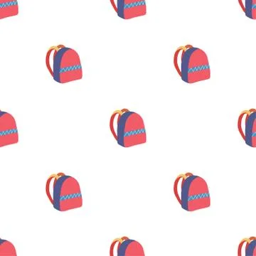 Flat seamless pattern pink backpack for fabric design, small scale. Stock Illustration