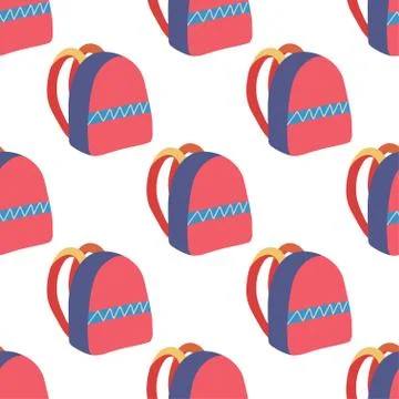 Flat seamless pattern pink backpack for fabric design, big scale. Stock Illustration