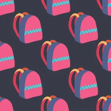 Flat seamless pattern pink backpack Stock Illustration