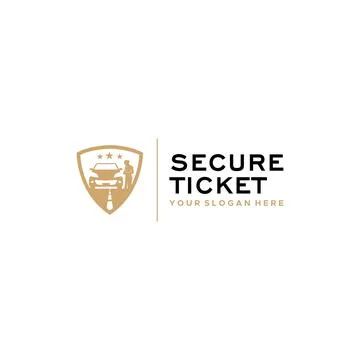 Flat SECURE TICKET car people shield logo design Stock Illustration