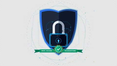 Flat Security Padlock Shield Guaranteed Badge Animation with Alpha Channel 库存影片 347372157