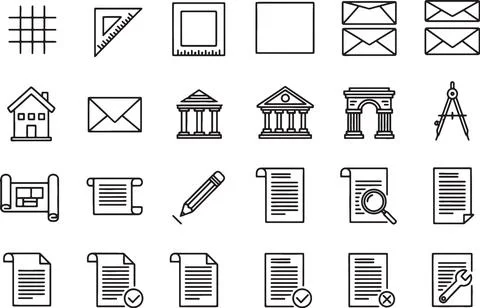 Flat set of architecture and document icons 스톡 일러스트