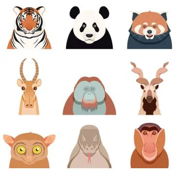 Flat set of asian animals Stock Illustration