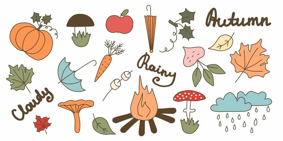 Flat Set of Autumn elements.  Illustrazione stock