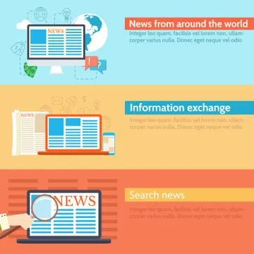 Flat set banners news spread in the world background concept Stock Illustration