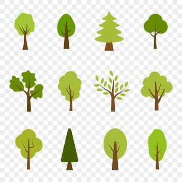 Flat Set Of Different Trees With Flat Design. Vector Illustrazione stock