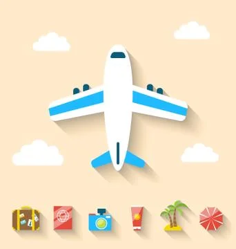 Flat set icons of planning summer vacation, minimal style with long shadow Stockillustratie