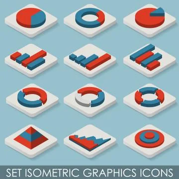 Flat Set Isometric Graphics Icons. Infographics 库存插图