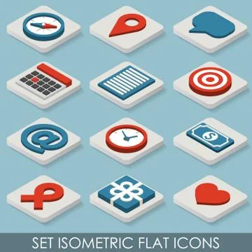 Flat Set Isometric Icons. Stock Illustration