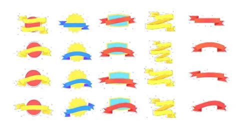 Flat set of ribbons with dashed lines and geometric abstract shapes. Elements Stock Illustration